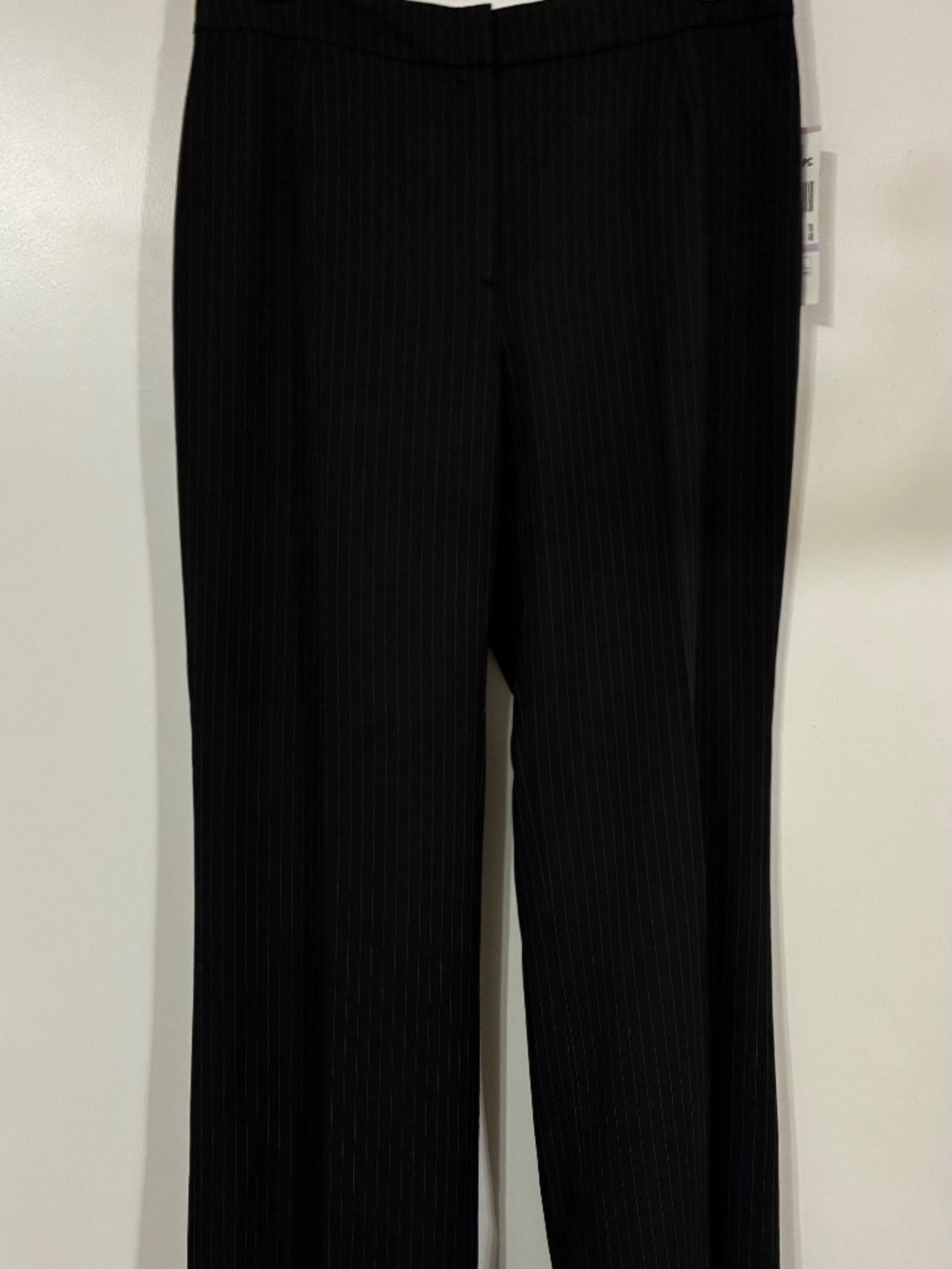 LE SUIT PETITE WOMENS POLY DRESS PANT SZ 6P BLACK W/SILVER PIN STRIPES STRT LEG
